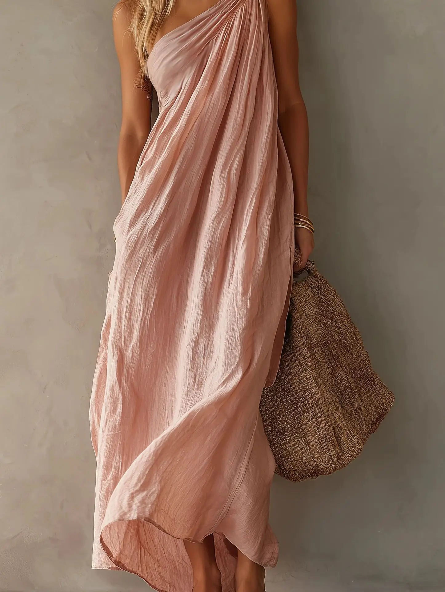 Lilly One Shoulder Linen Maxi Dress