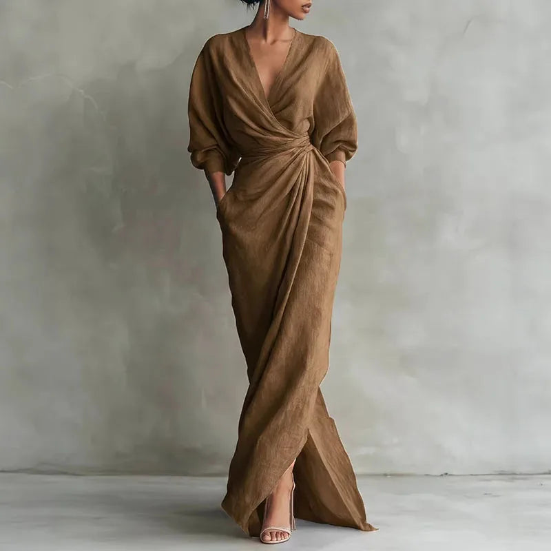 Paige V Neck Wrap Waist Long Dress