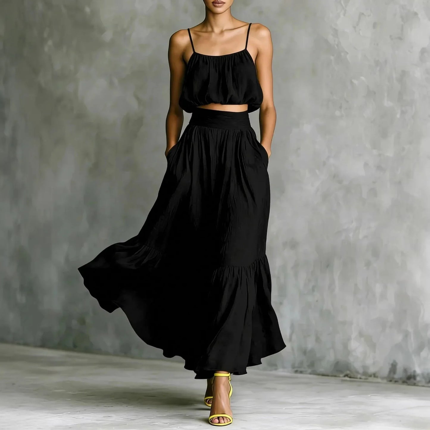 Elora Flowy Crop Top Skirt Set