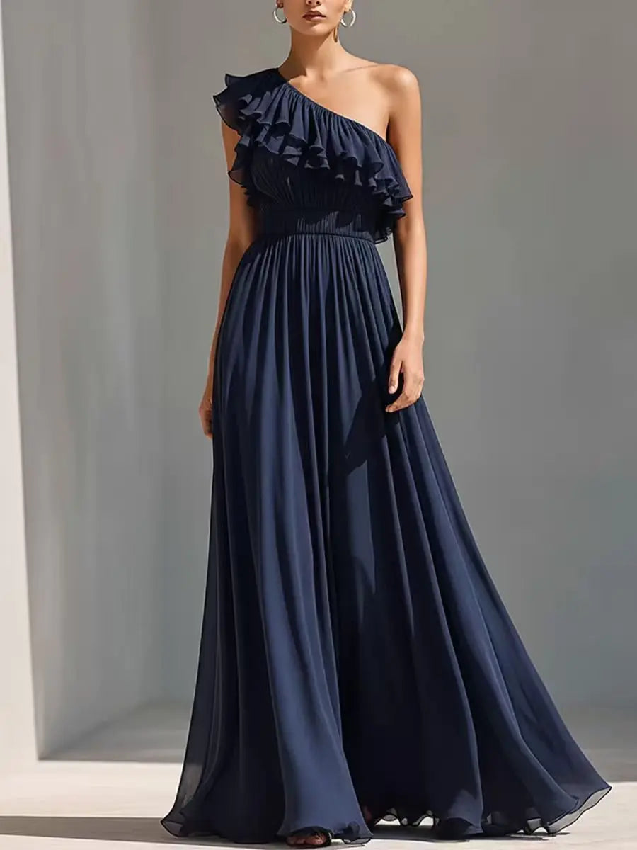 Monroe One Shoulder Pleated Wedding Guest Dress