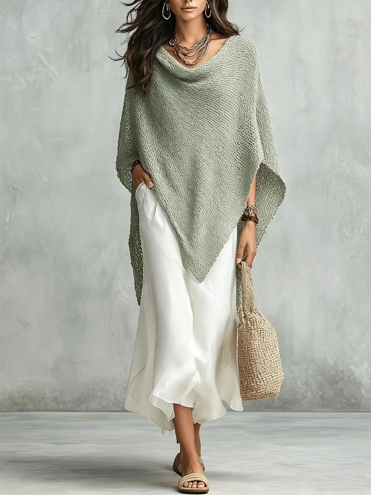 Amara Knit Poncho Maxi Dress Set