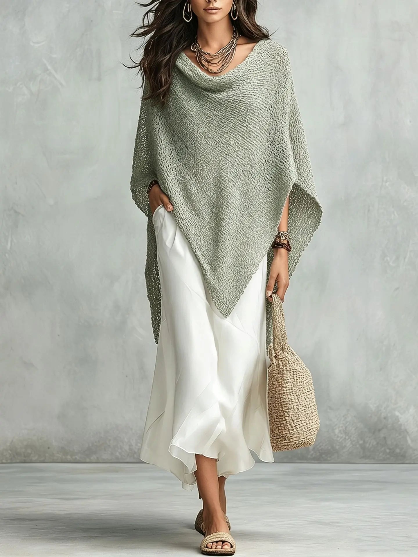 Amara Knit Poncho Maxi Dress Set