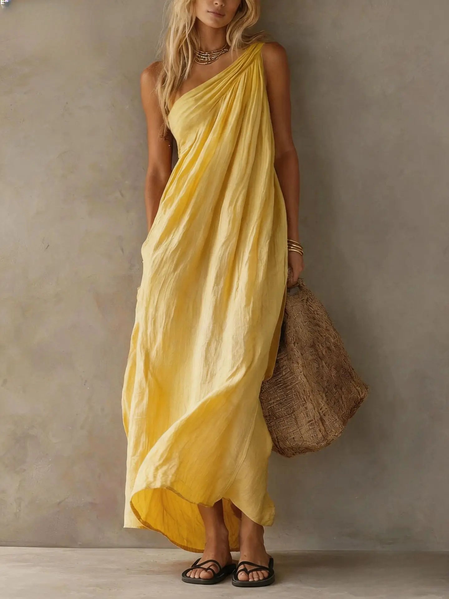 Lilly One Shoulder Linen Maxi Dress
