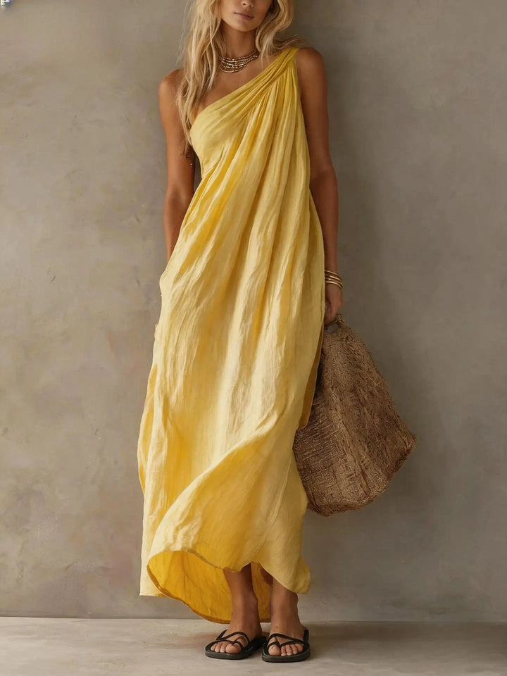 Lilly One Shoulder Linen Maxi Dress
