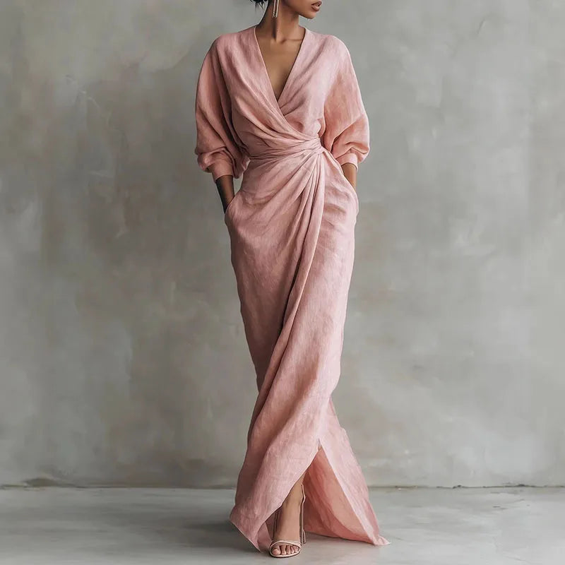 Paige V Neck Wrap Waist Long Dress