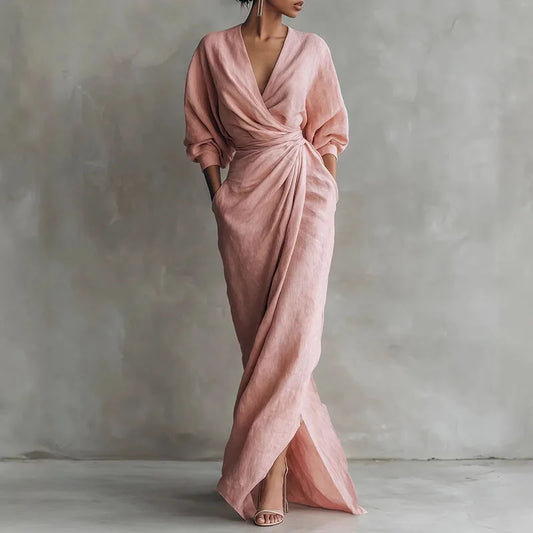 Paige V Neck Wrap Waist Long Dress