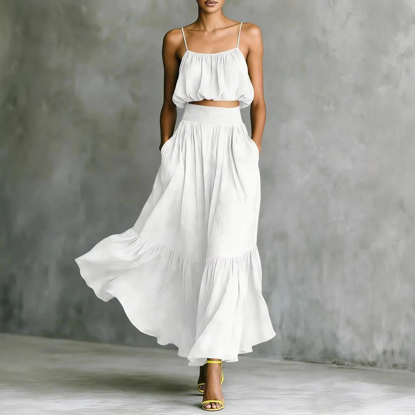 Elora Flowy Crop Top Skirt Set