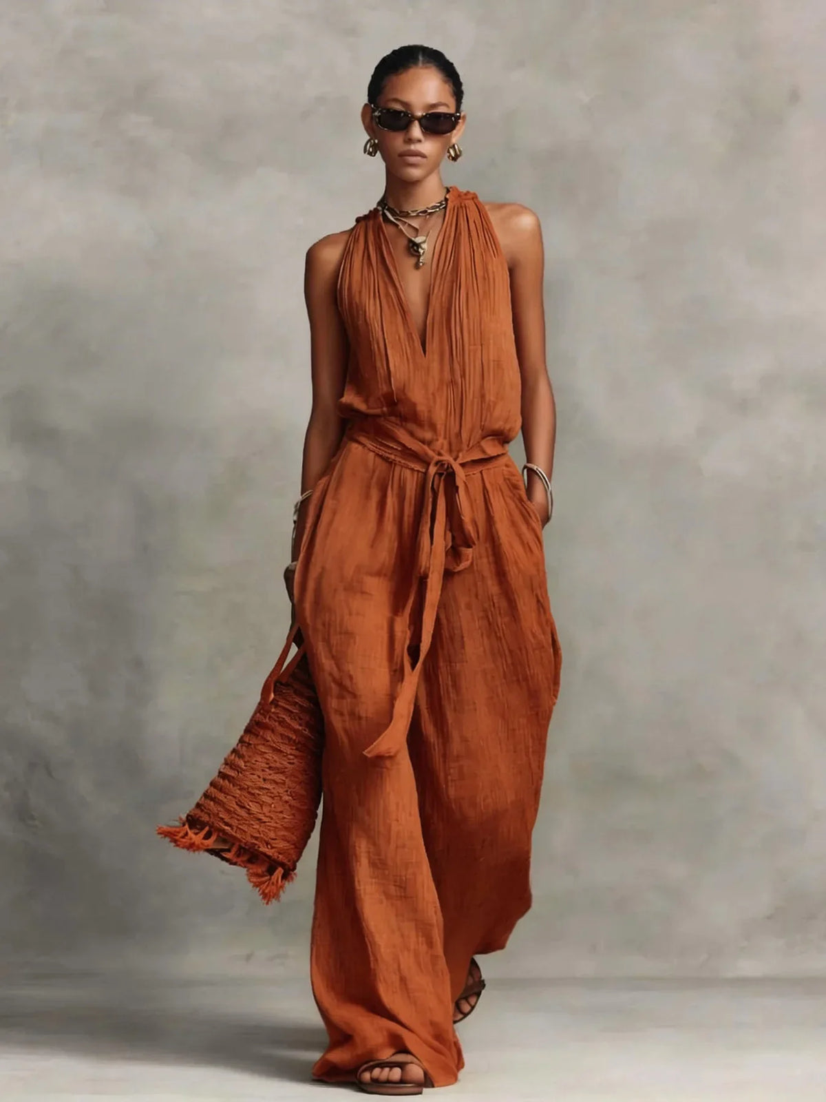 Carter Front Tie Wide Leg Jumpsuit