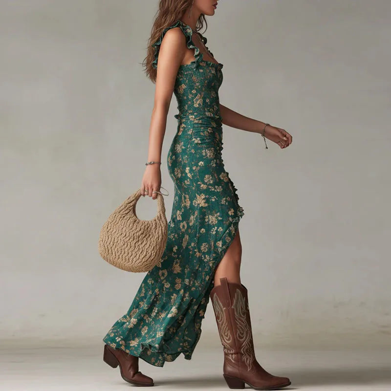 Vasanti Flowy Floral Slit Maxi Dress