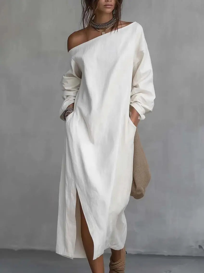 Daisy One Shoulder Linen Maxi Dress