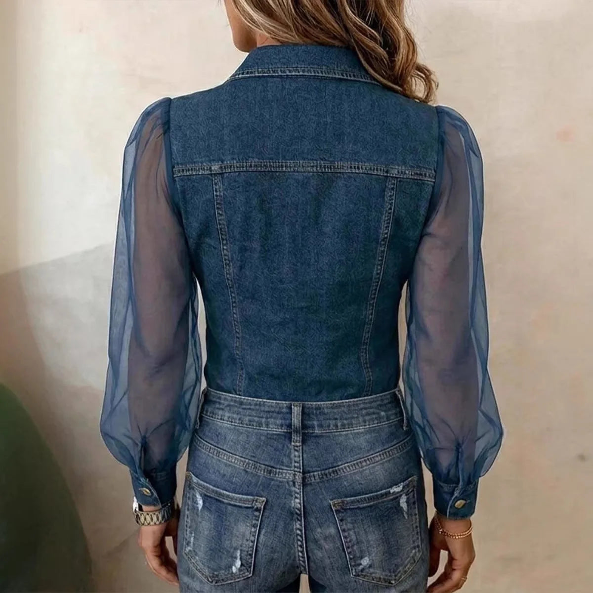 Amelia Sheer Sleeve Denim Blouse