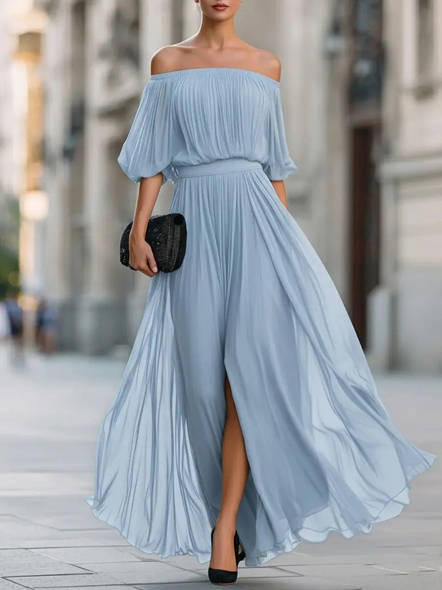 June Elegant Flowy Off Shoulder Maxi Dress