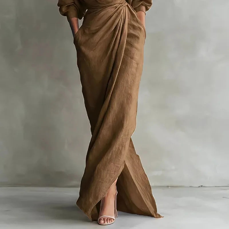 Paige V Neck Wrap Waist Long Dress