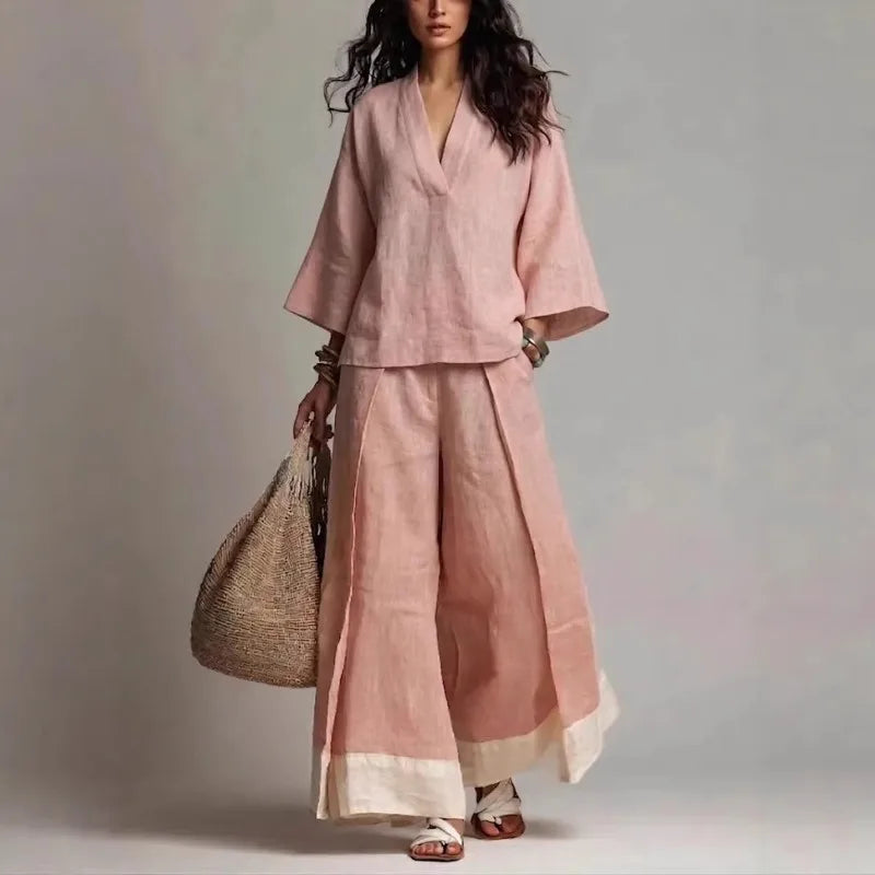 Madison V Neck Linen Set