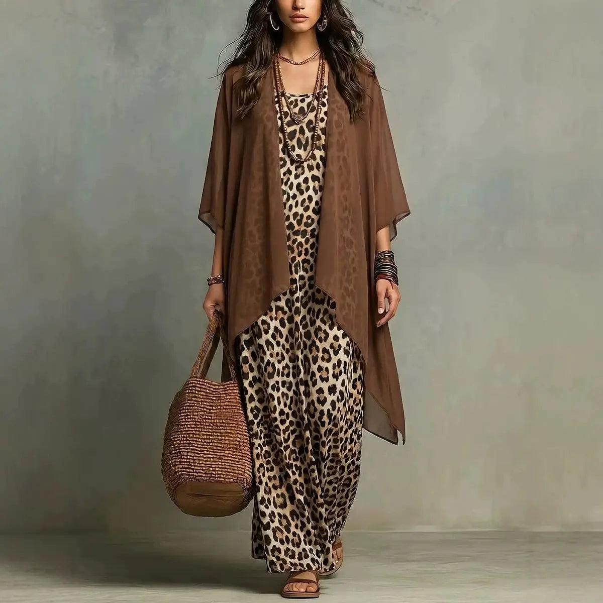 Selene Leopard Print Maxi Dress Set