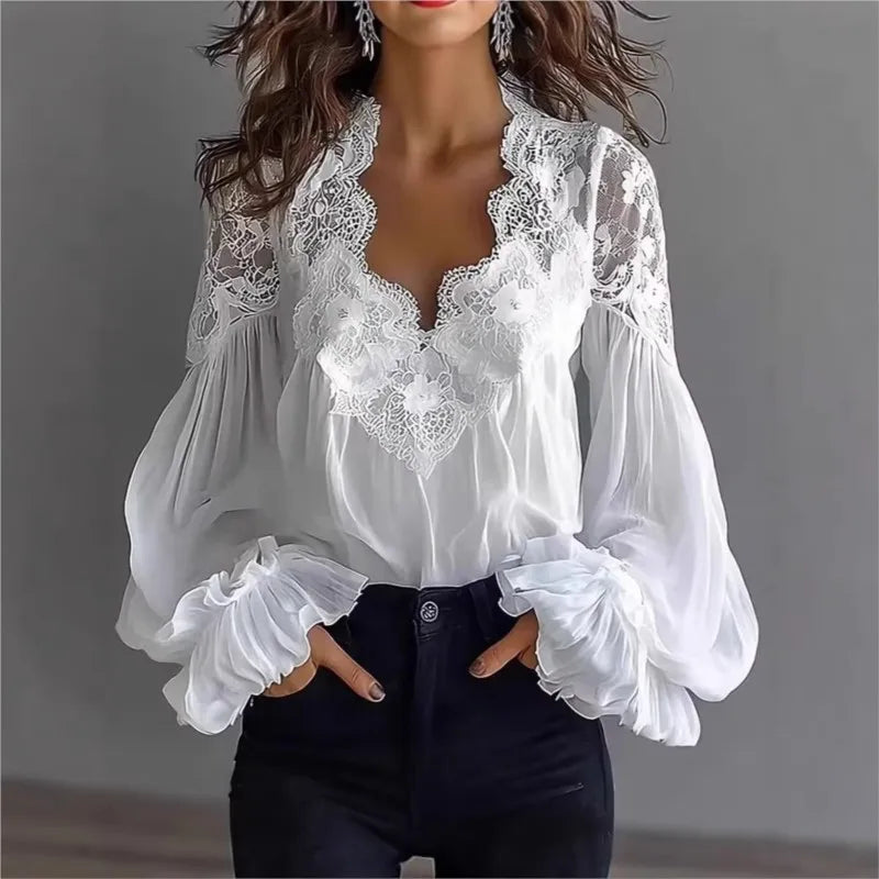 Leona Lace Trim Chiffon Blouse