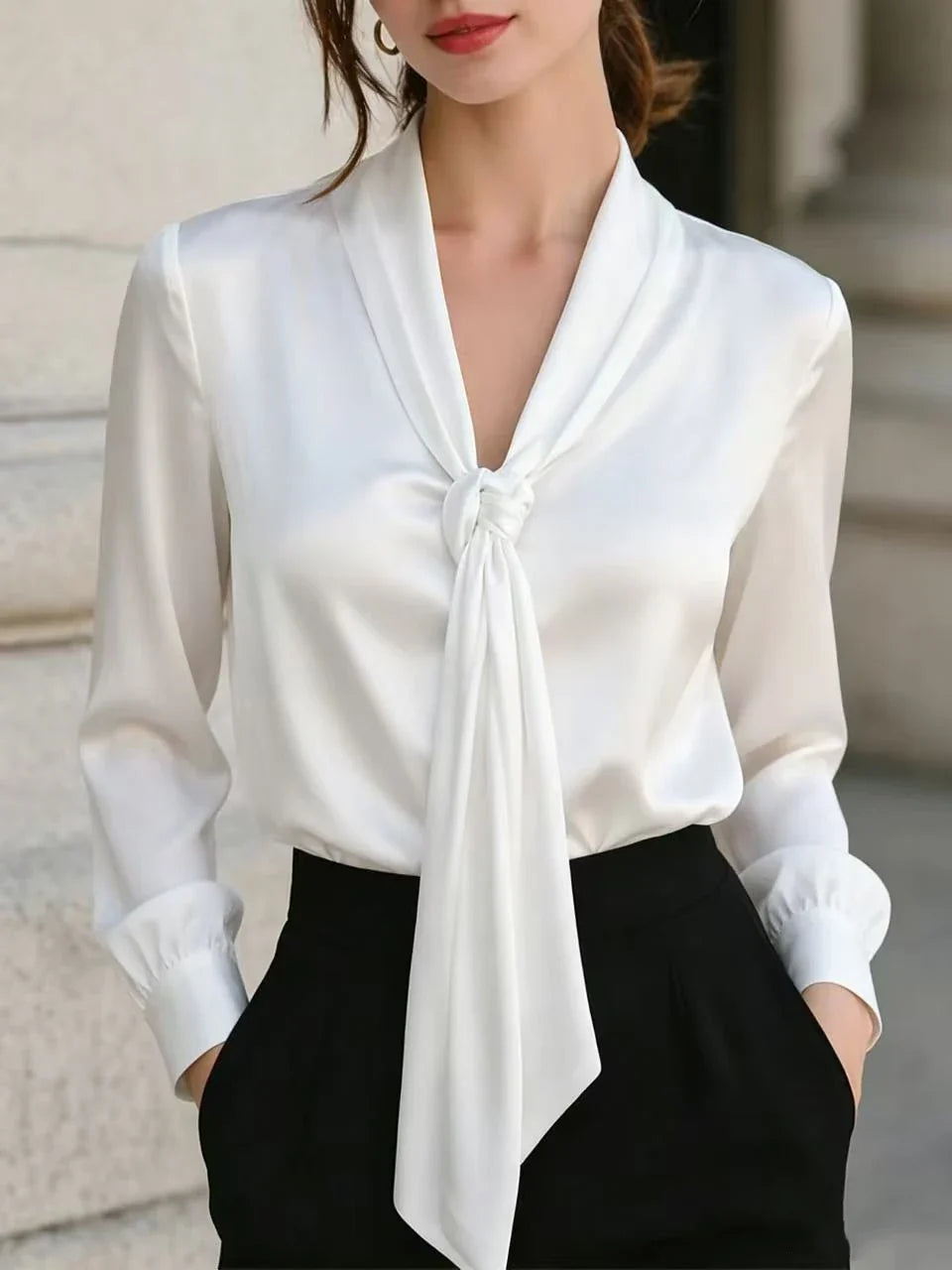 Keona Satin Tie Neck Blouse