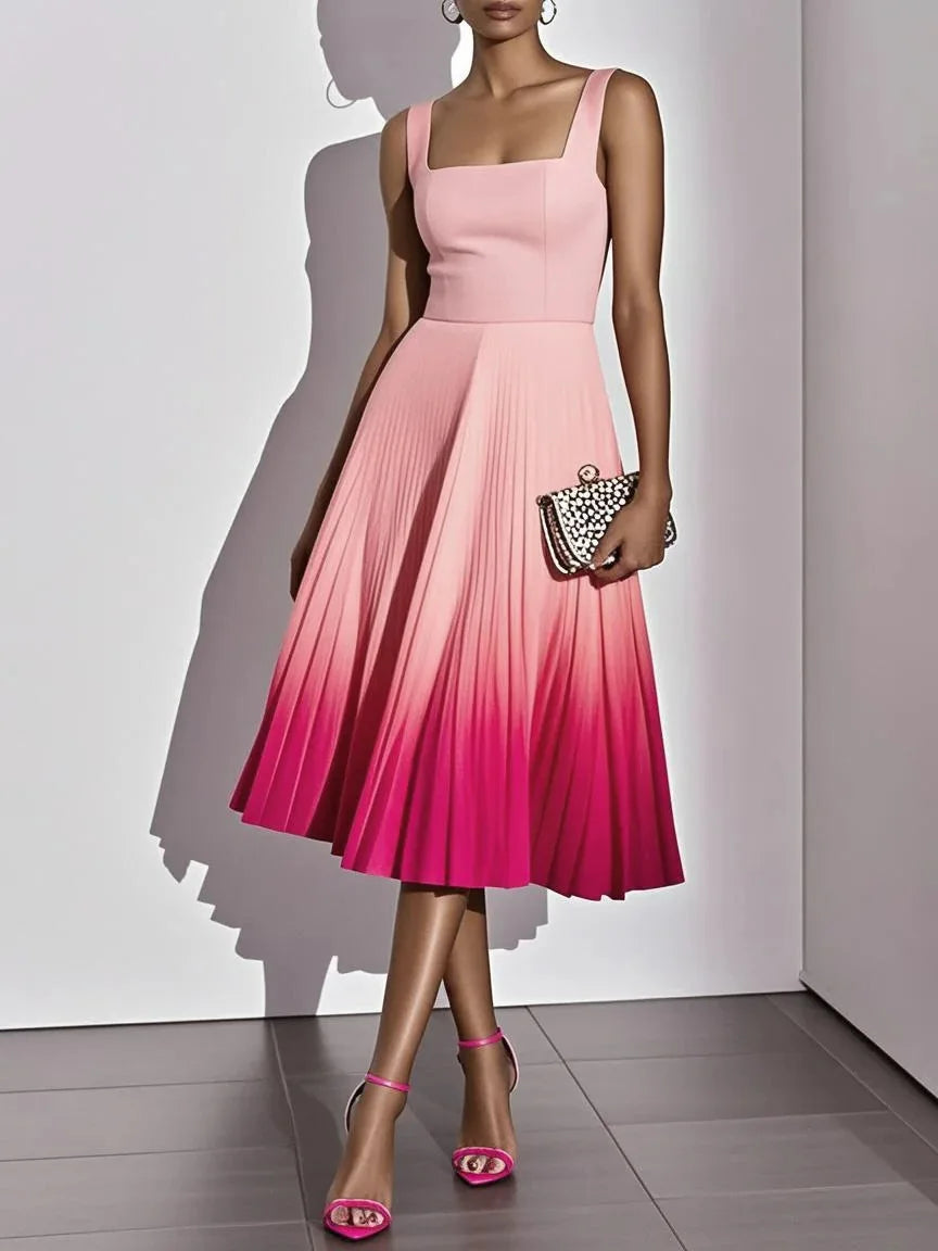 Tindra Pleated Ombre Party Midi Dress