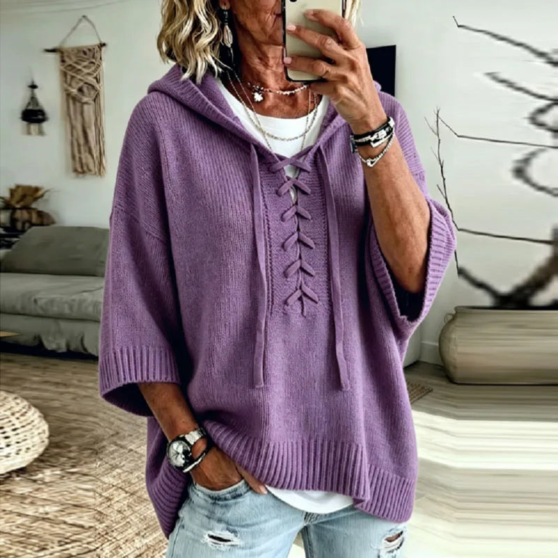 Genna Lace Up Hooded Pullover