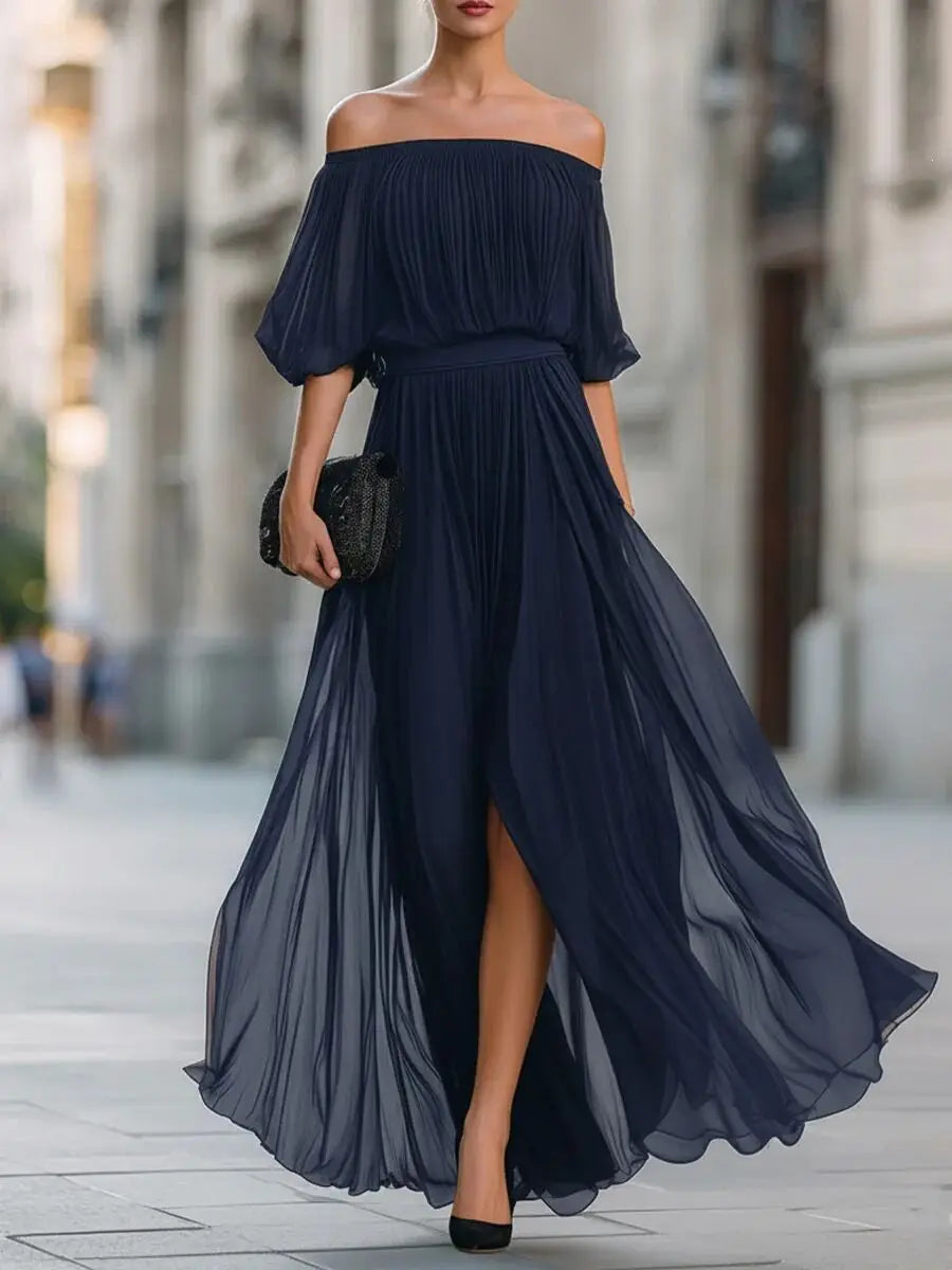 June Elegant Flowy Off Shoulder Maxi Dress