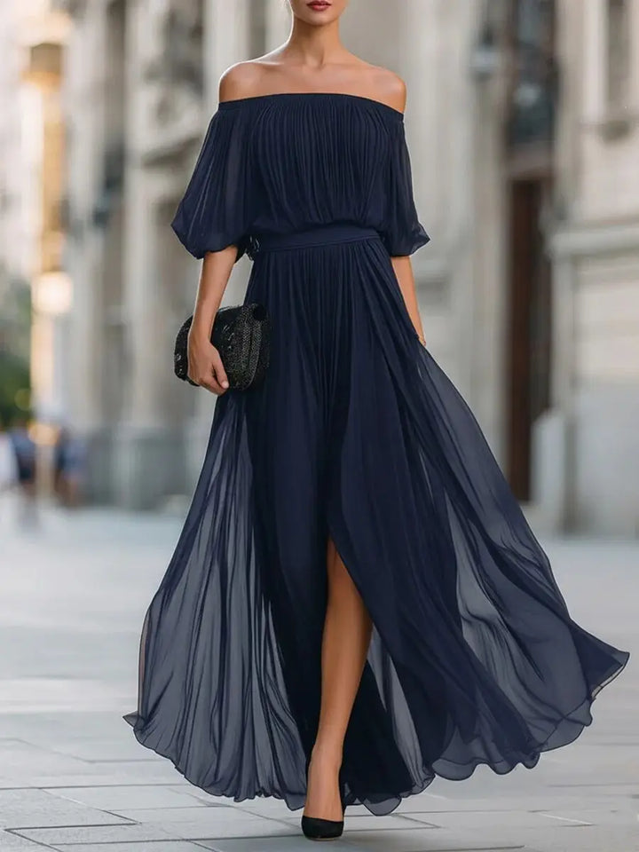 June Elegant Flowy Off Shoulder Maxi Dress
