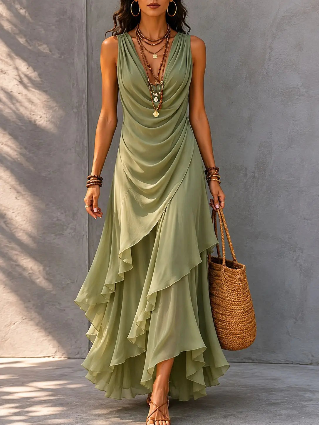 Lauren Bohemian Ruffle Maxi Dress