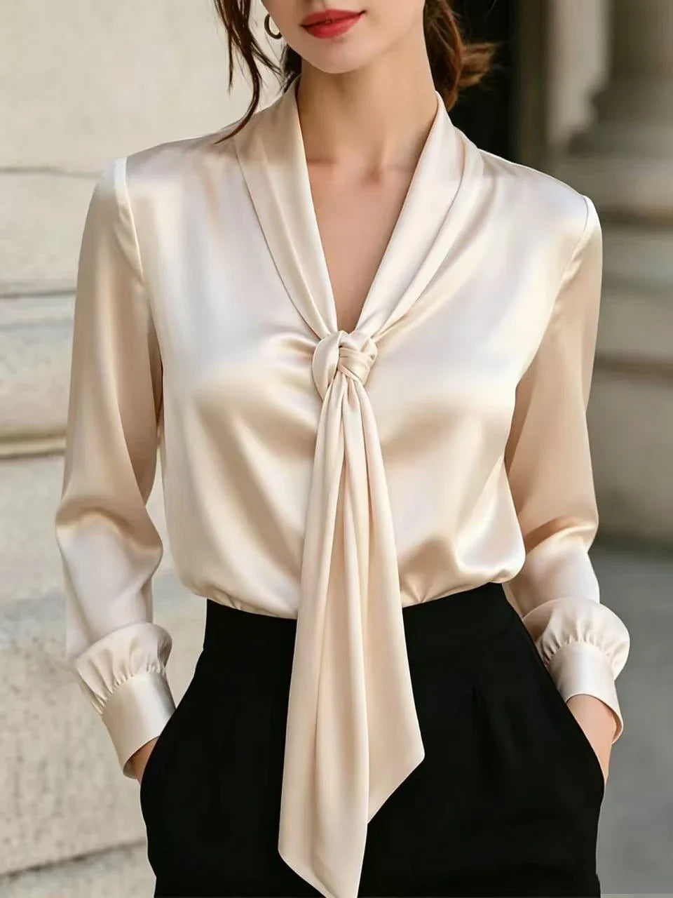 Keona Satin Tie Neck Blouse
