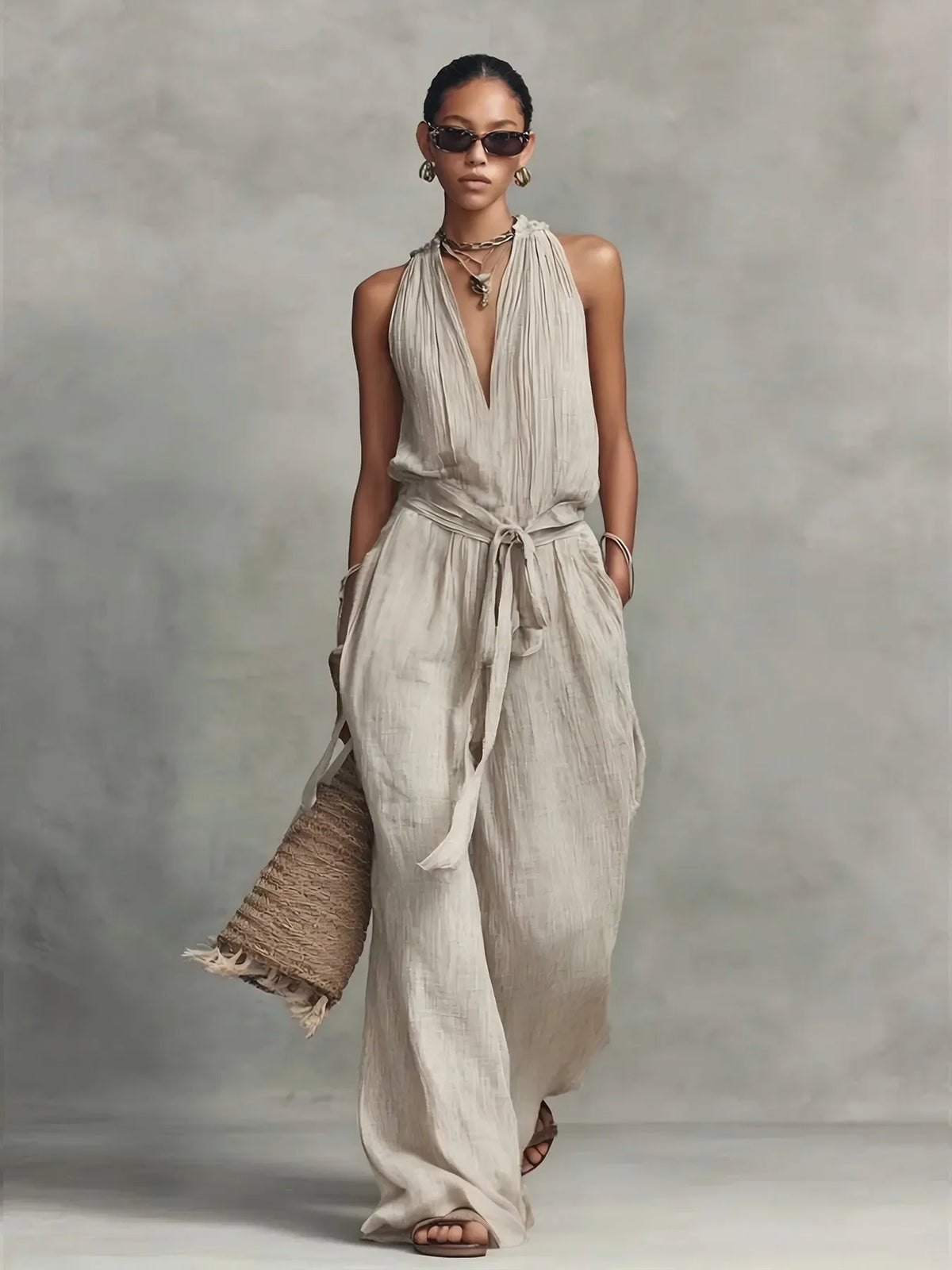 Carter Front Tie Wide Leg Jumpsuit