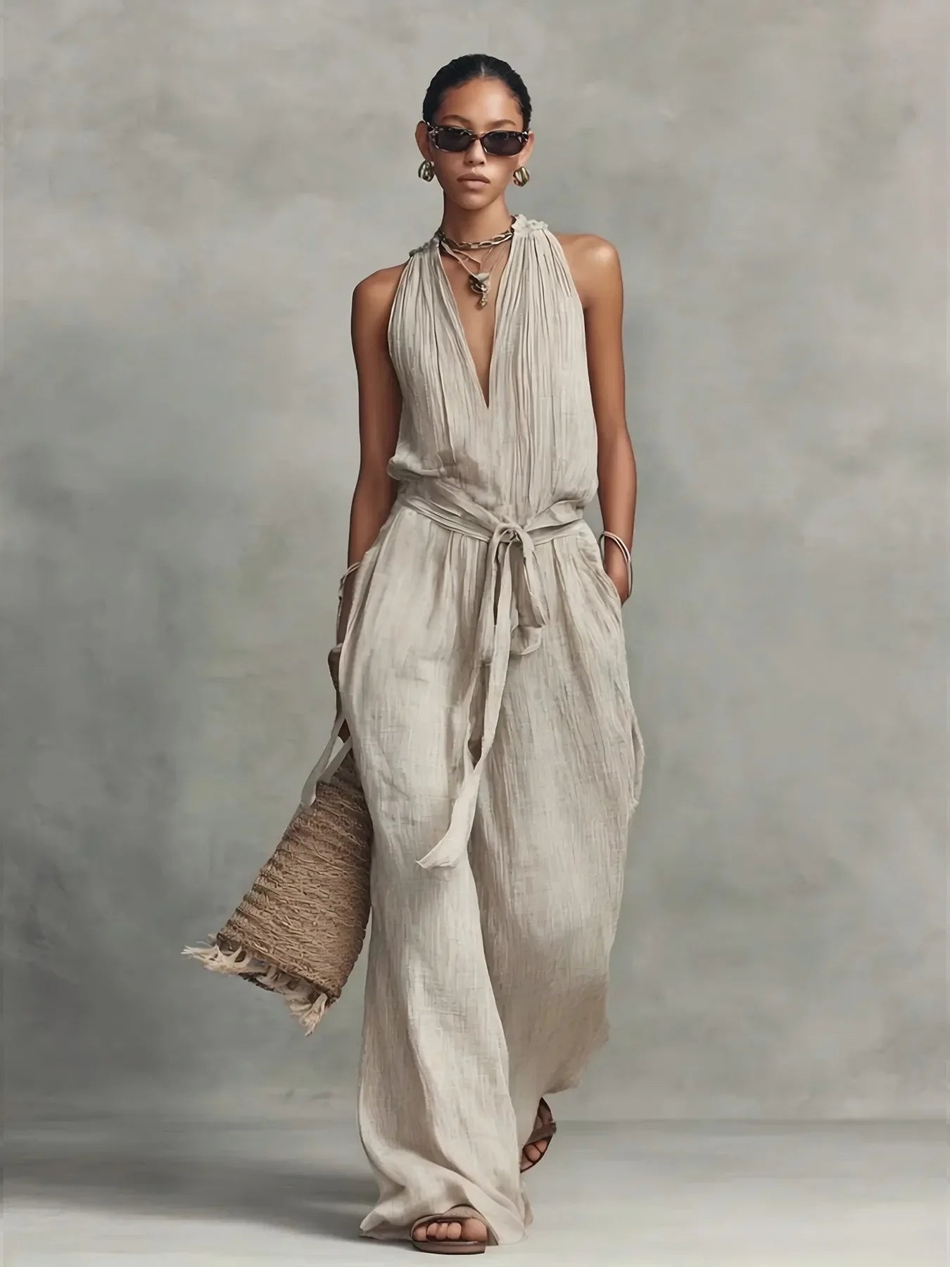 Carter Front Tie Wide Leg Jumpsuit