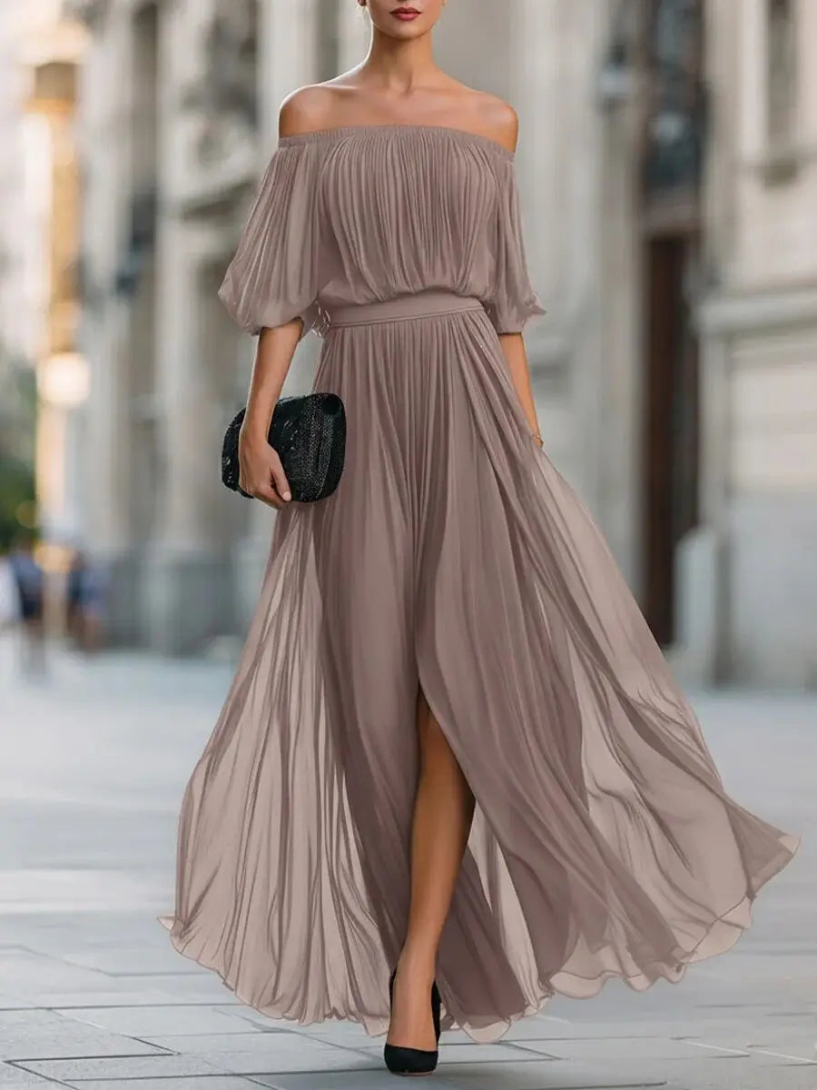June Elegant Flowy Off Shoulder Maxi Dress