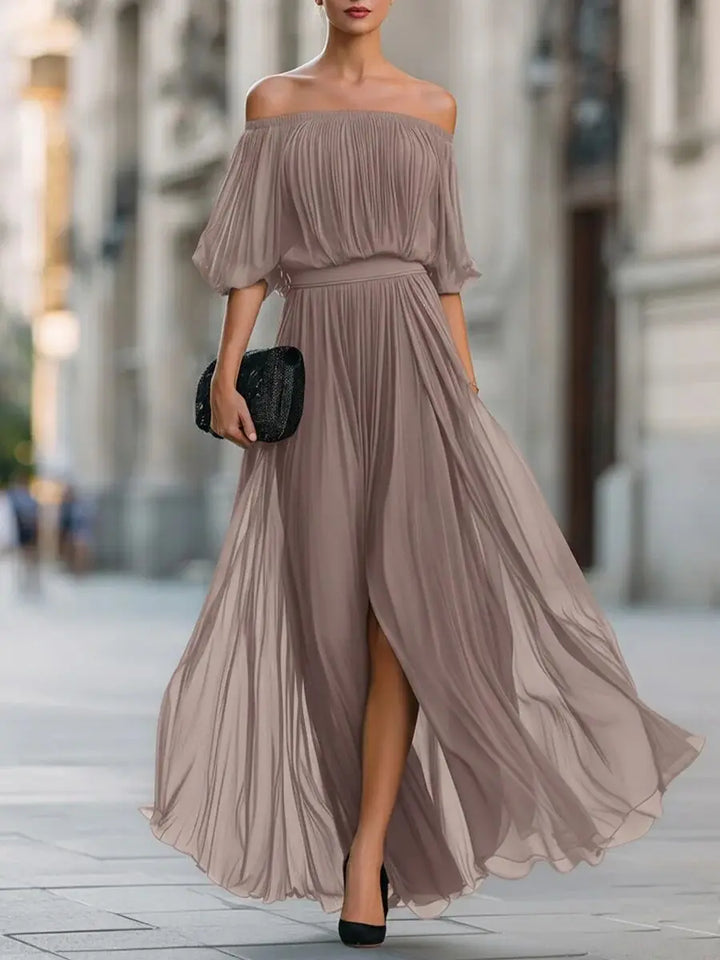 June Elegant Flowy Off Shoulder Maxi Dress