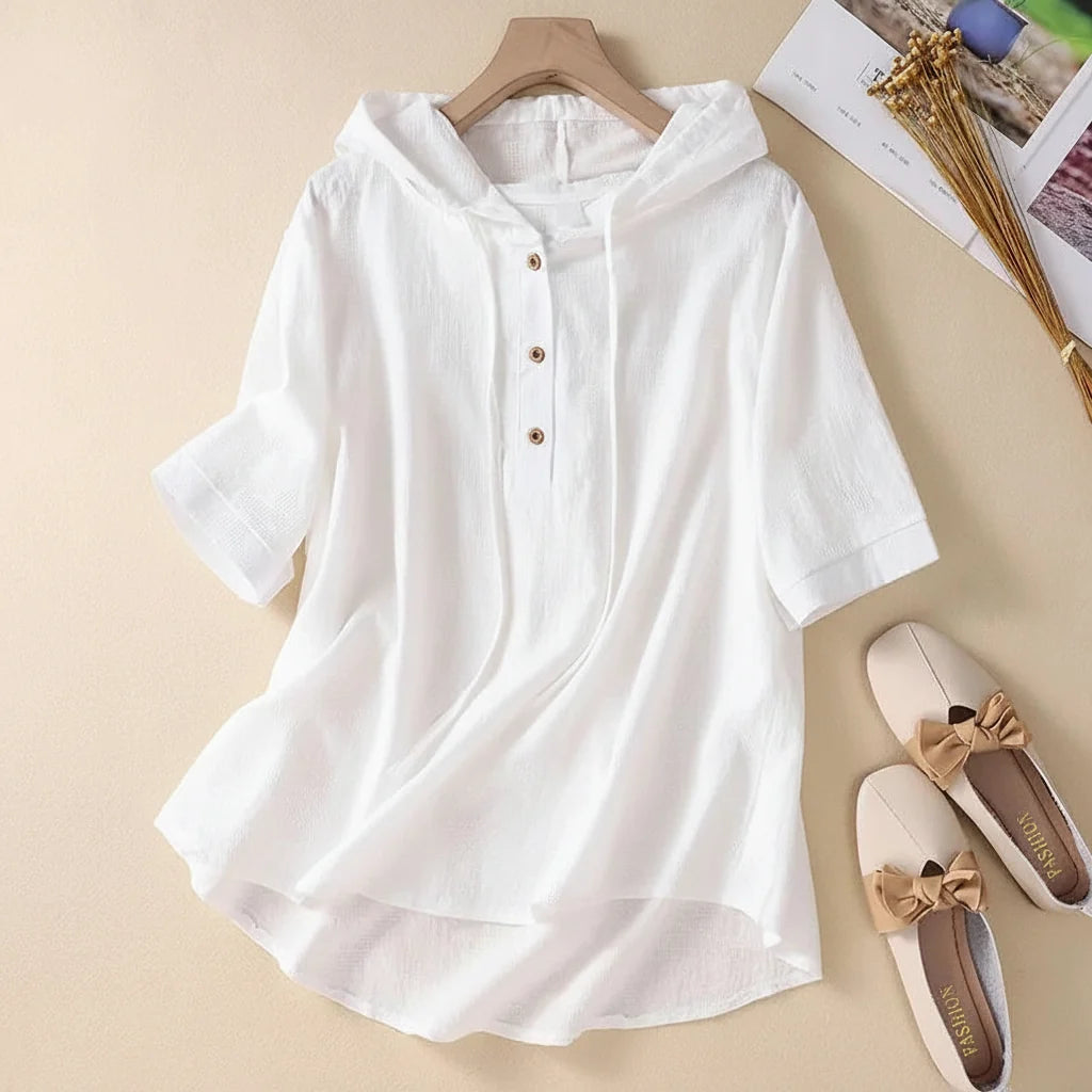 Elara Hooded Button Blouse
