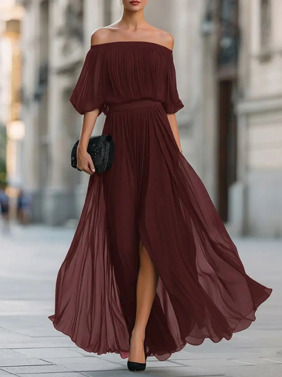 June Elegant Flowy Off Shoulder Maxi Dress