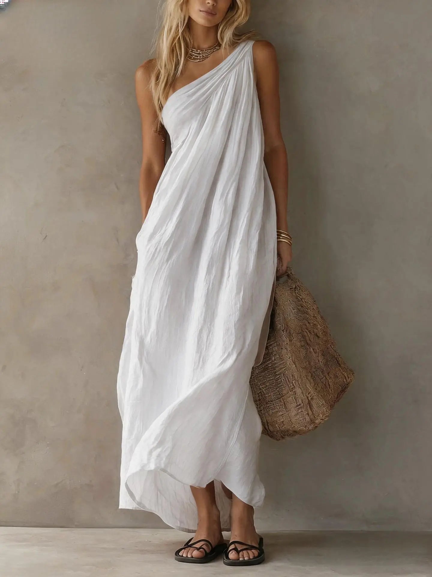Lilly One Shoulder Linen Maxi Dress