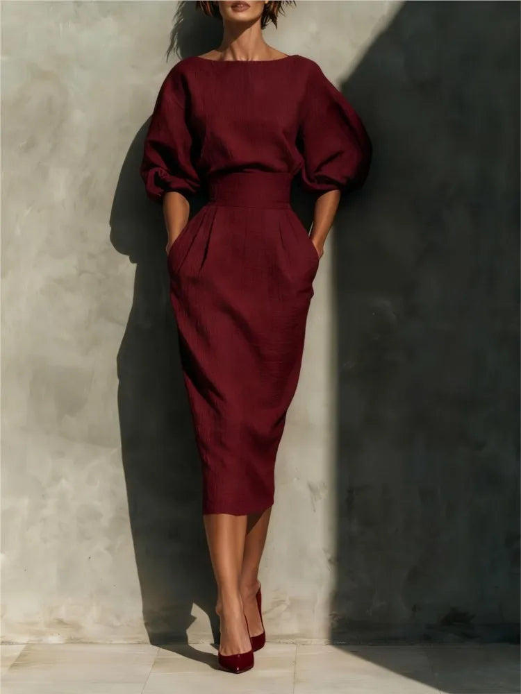 Olivia Elegant Linen Midi Dress