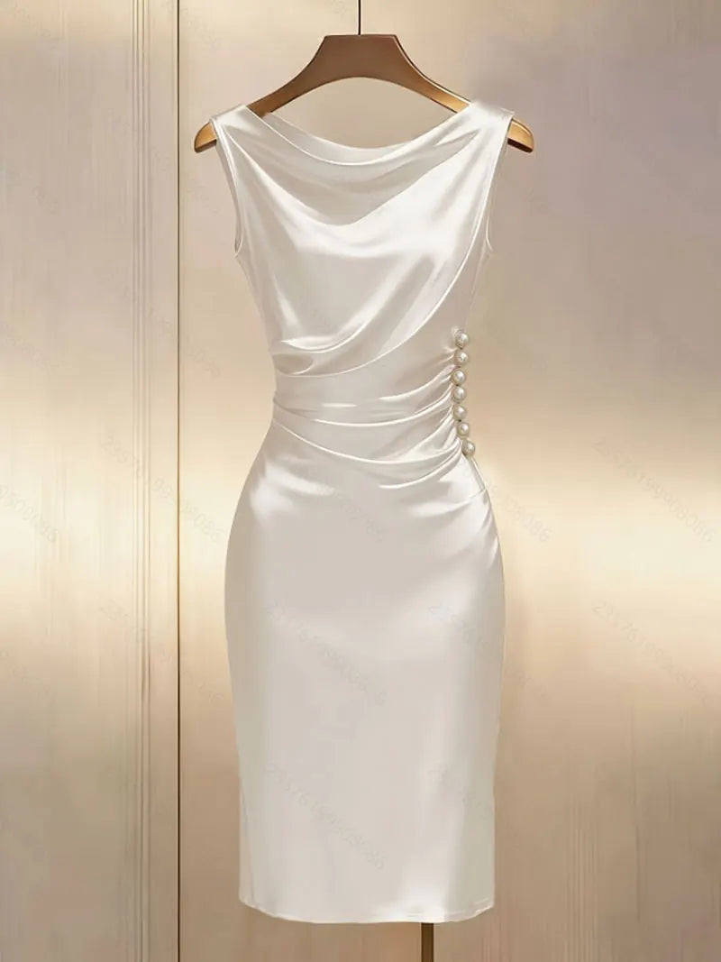 Delaney Draped Satin Midi Dress