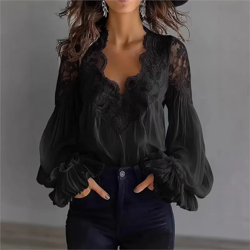 Leona Lace Trim Chiffon Blouse