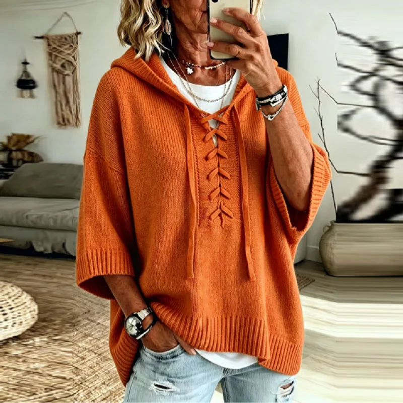Genna Lace Up Hooded Pullover