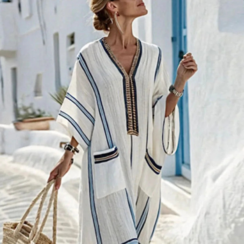 Zeloria Striped Kaftan Dress