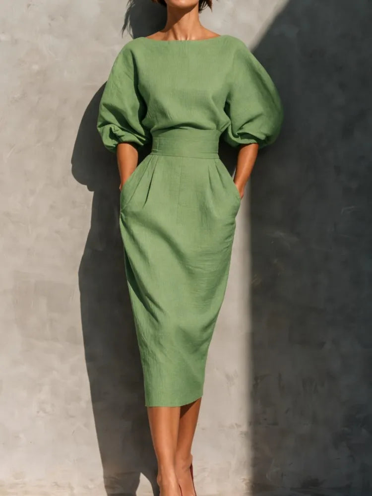 Olivia Elegant Linen Midi Dress