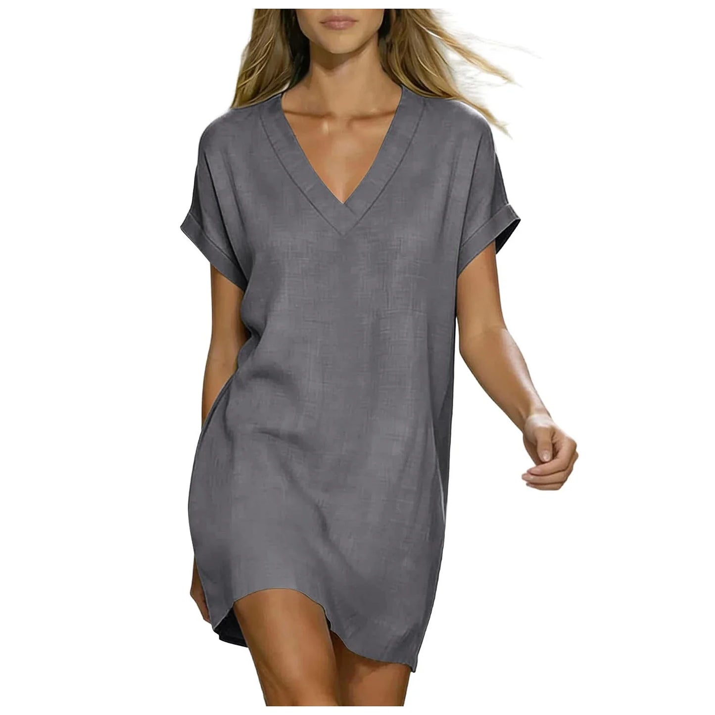 Margus V Neck Linen Shirt Dress