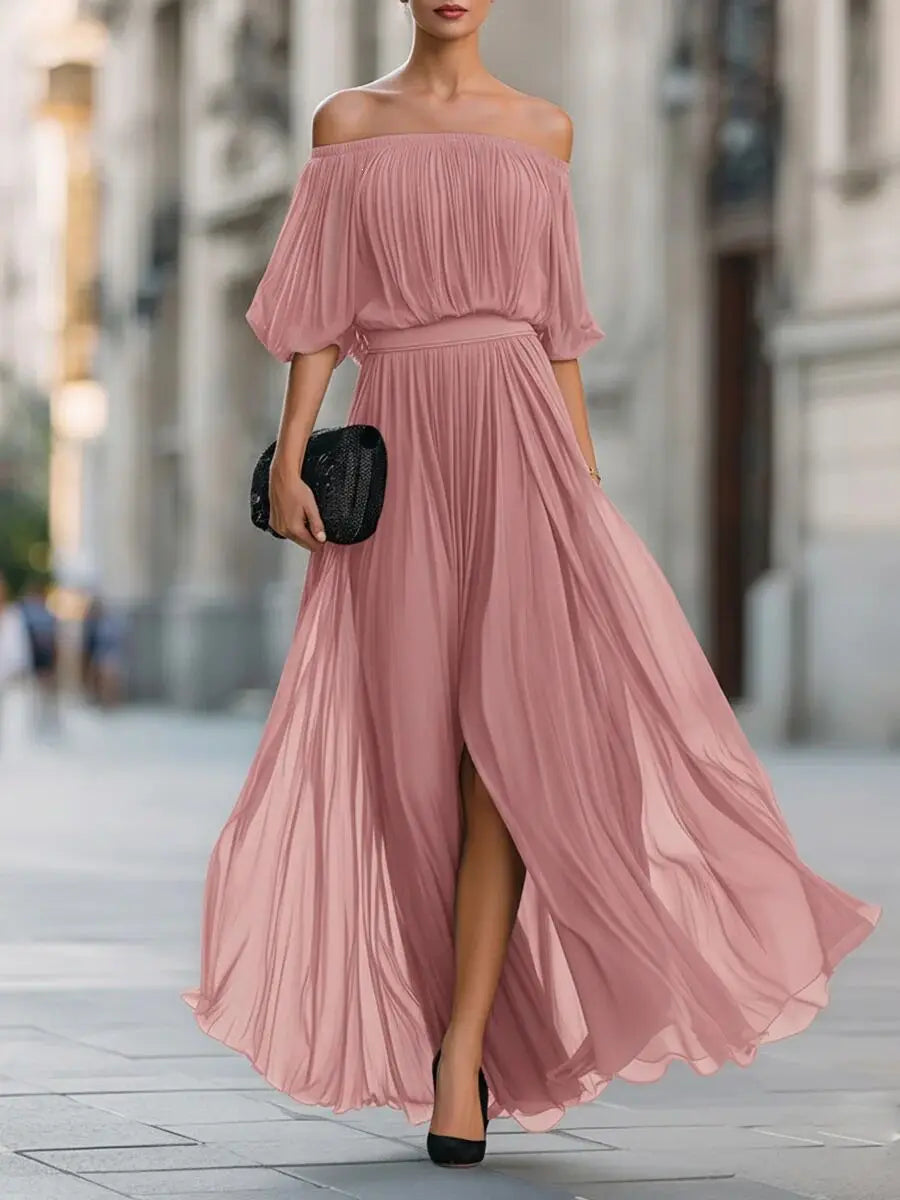 June Elegant Flowy Off Shoulder Maxi Dress