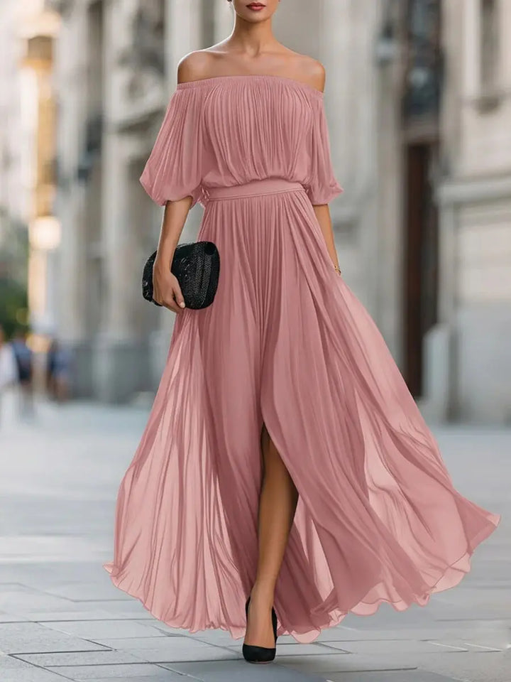 June Elegant Flowy Off Shoulder Maxi Dress