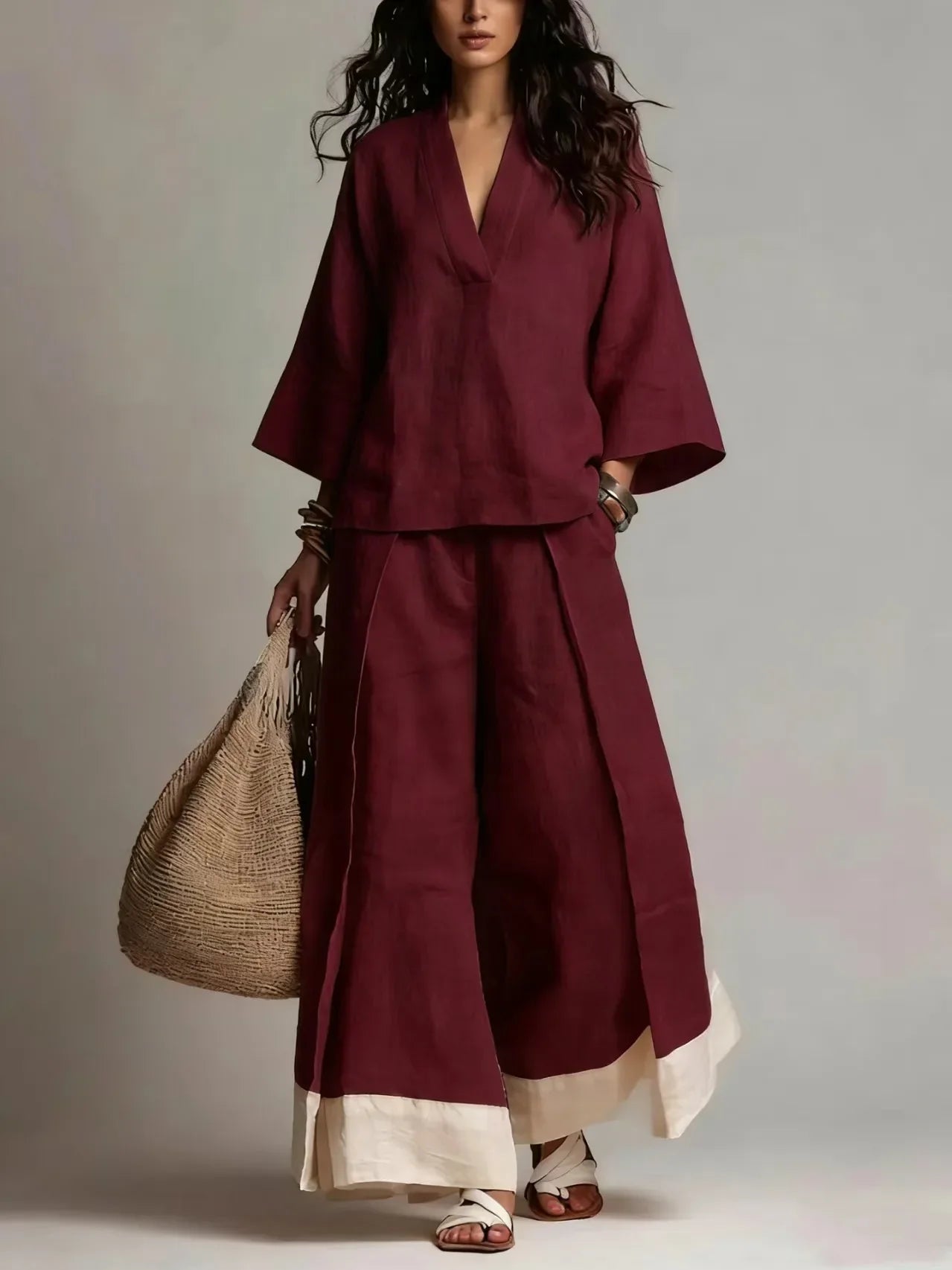 Madison V Neck Linen Set