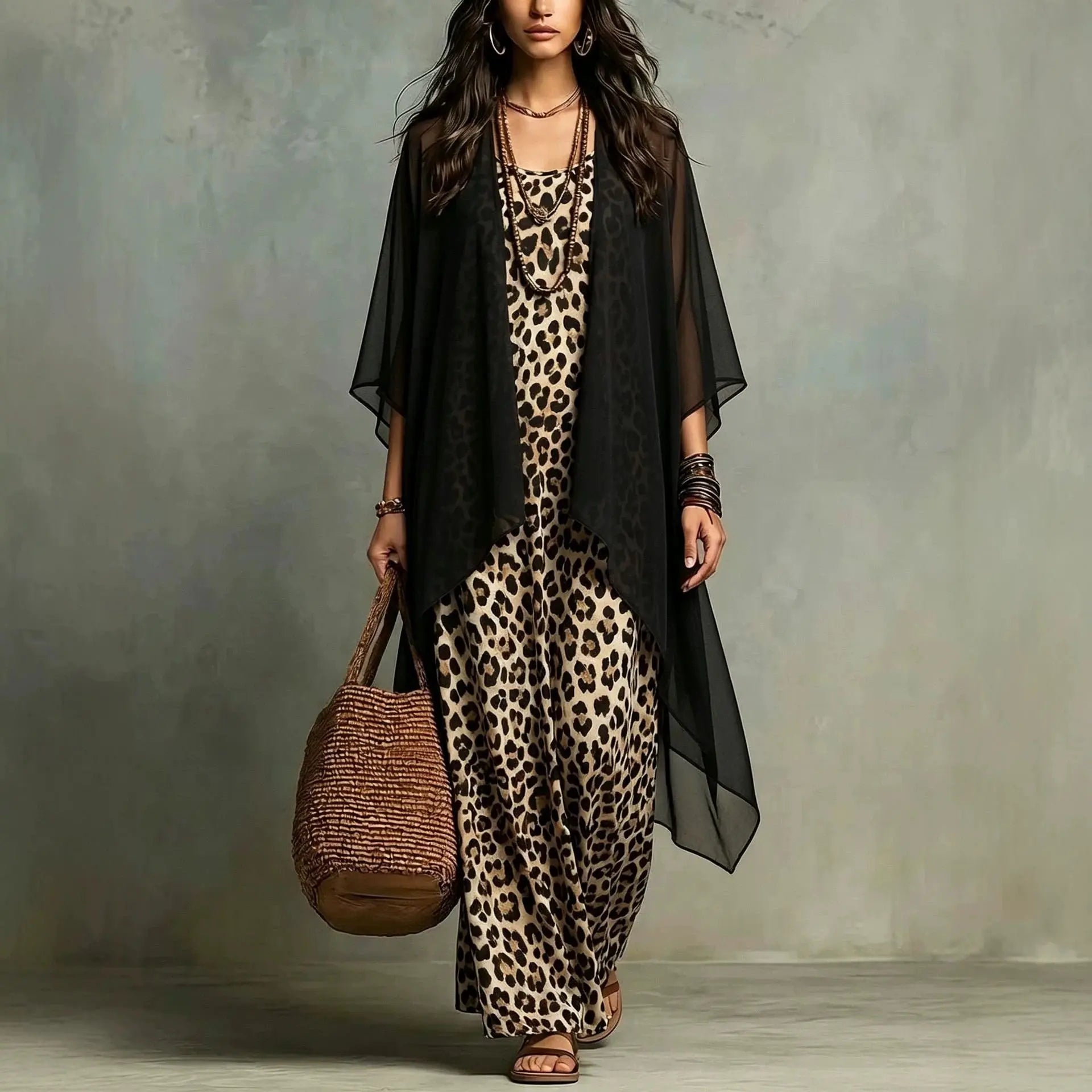 Selene Leopard Print Maxi Dress Set