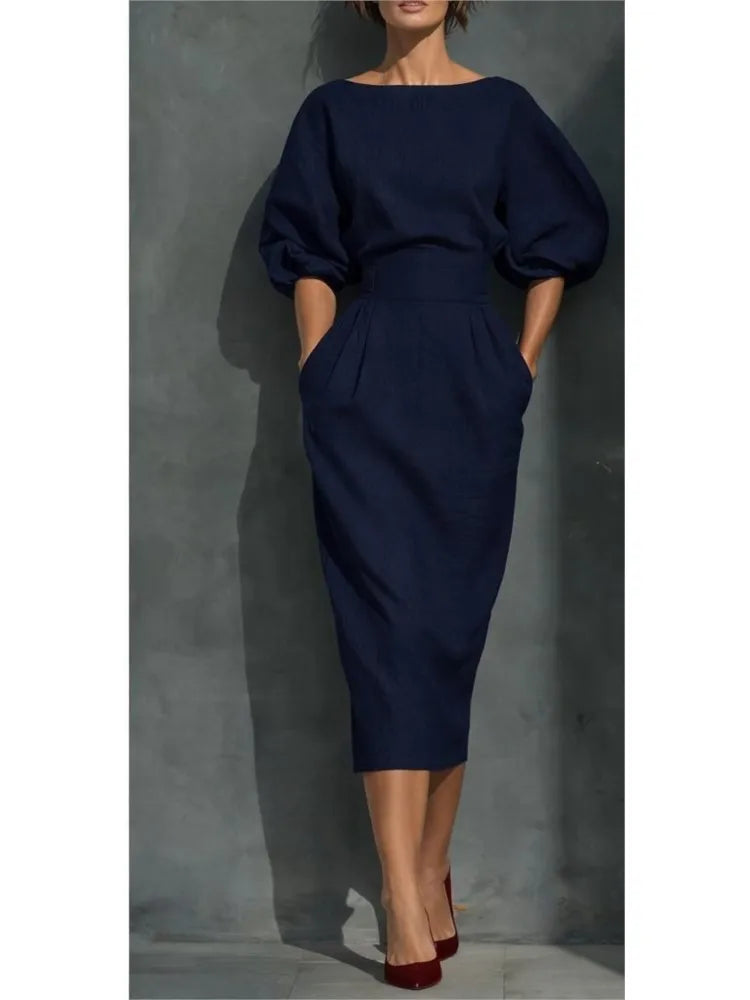Olivia Elegant Linen Midi Dress