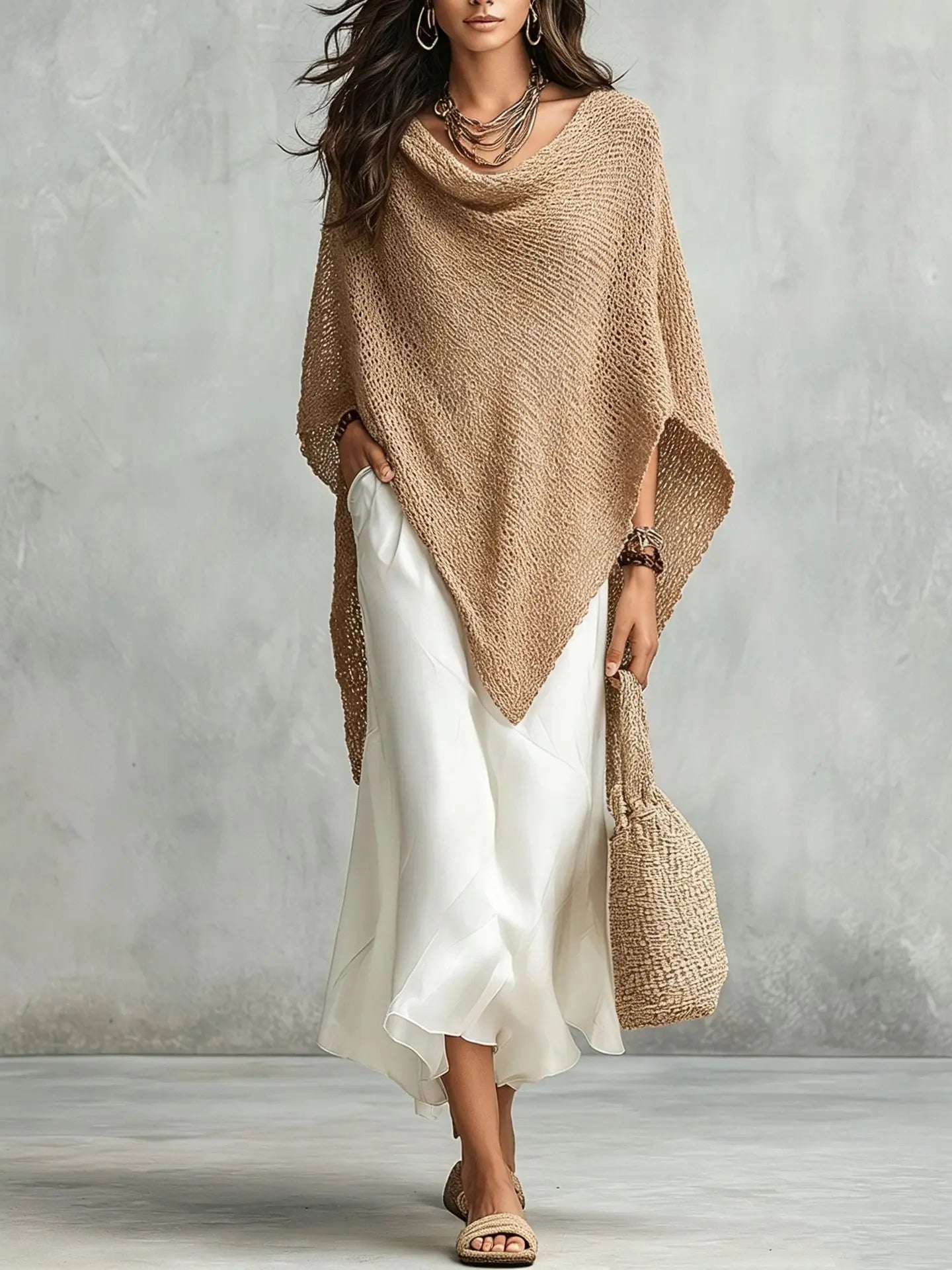 Amara Knit Poncho Maxi Dress Set