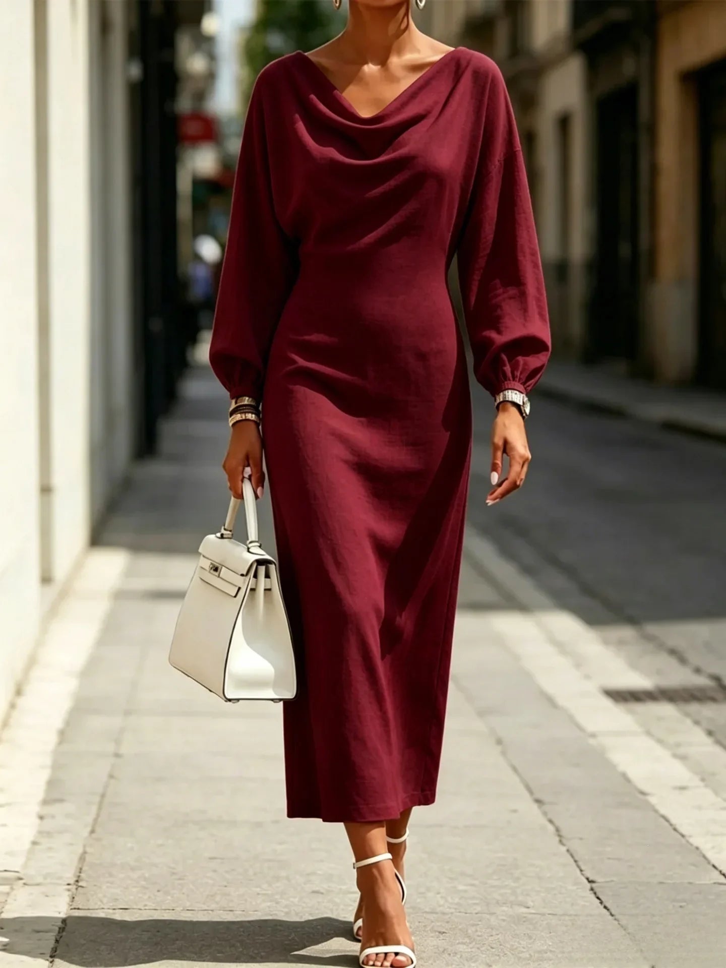 Elodie Cowl Neck Midi Dress