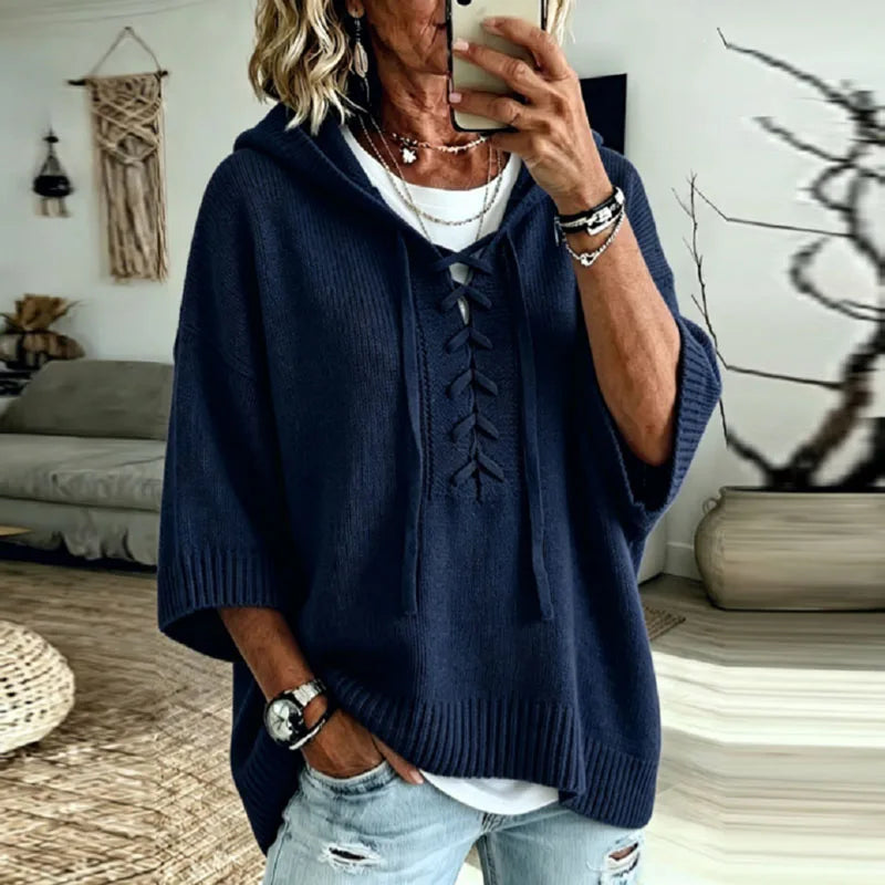 Genna Lace Up Hooded Pullover