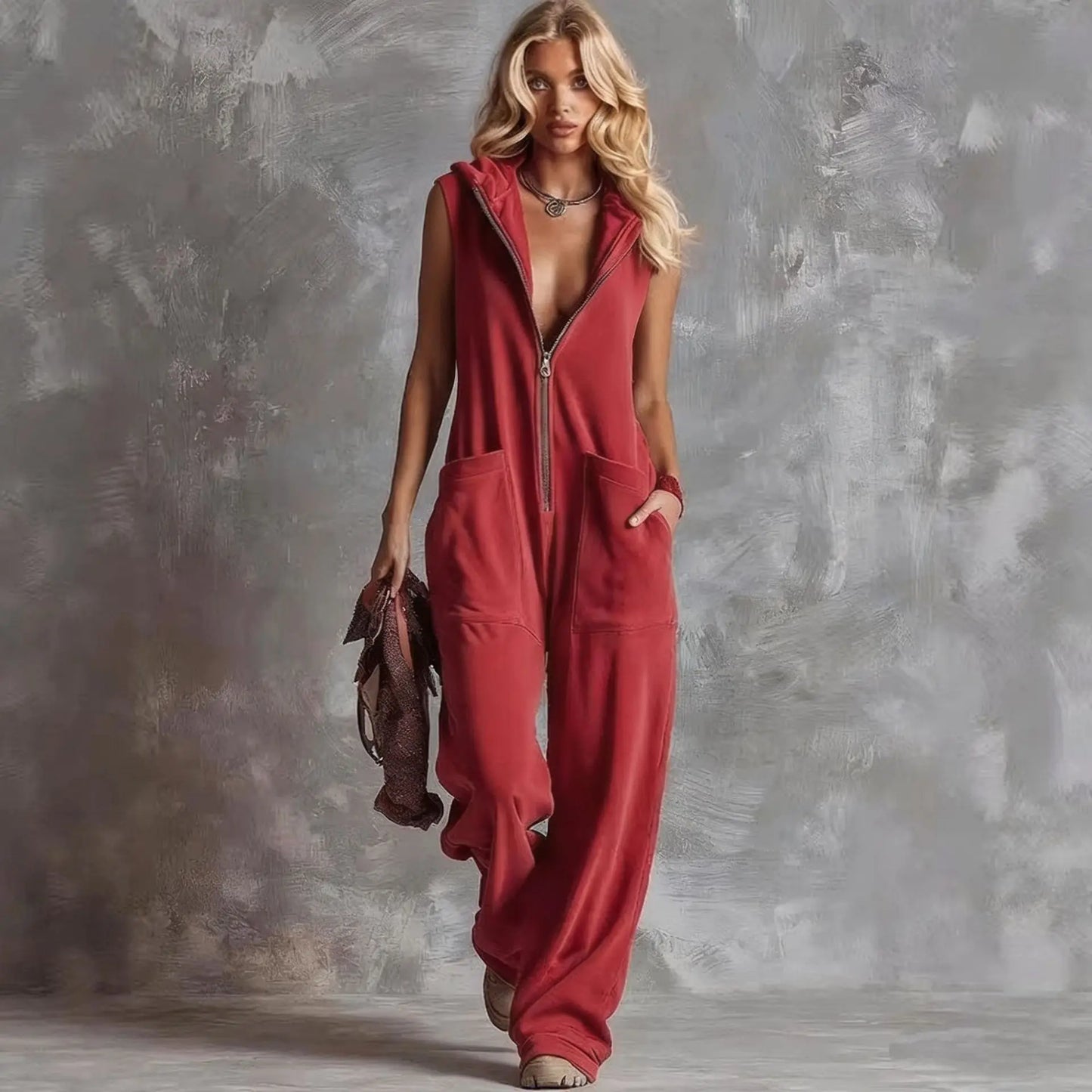 Kareena V Neck Hooded Jumpsuit